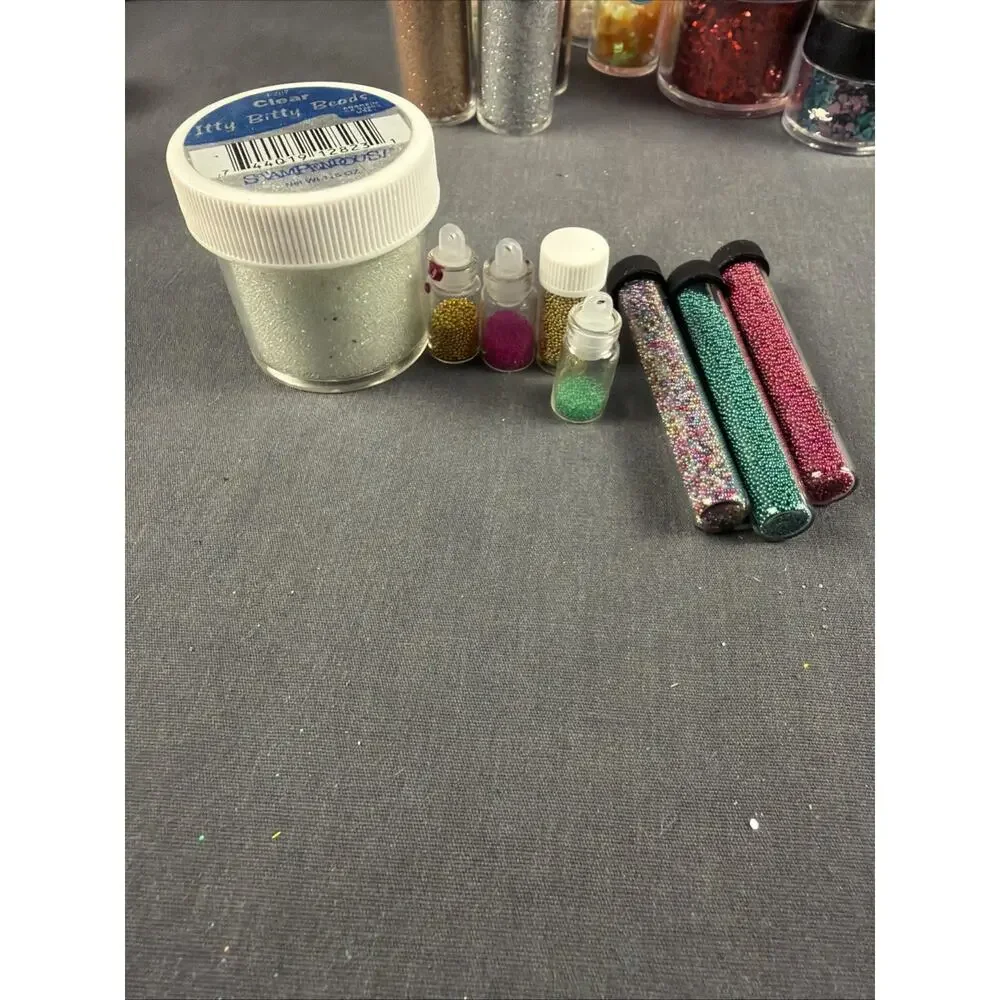 Assorted Craft Glitter 70 Lot, Multicolor, Glass Beads, Jars Bottles & Bags